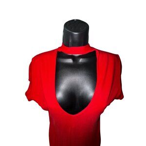 Sexy Bebe Classic Red V-Neck Tie Back Top M Pinup Retro Shirt Tight Y2K Classic